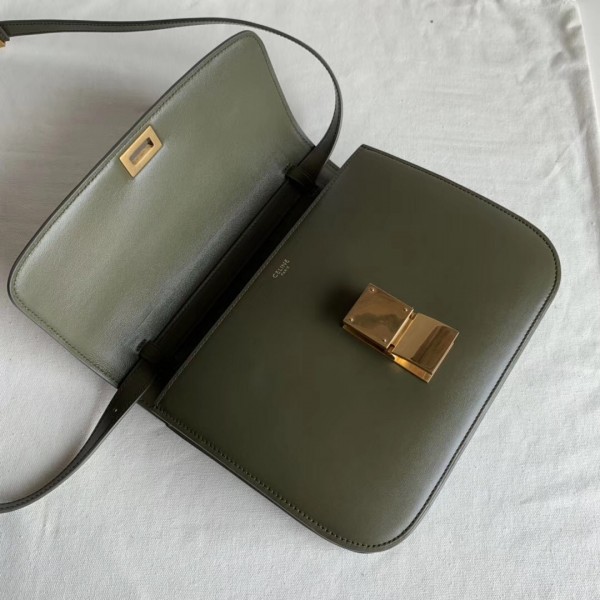 Celine Medium Classic Box Bag In Army Green Box Calfskin High