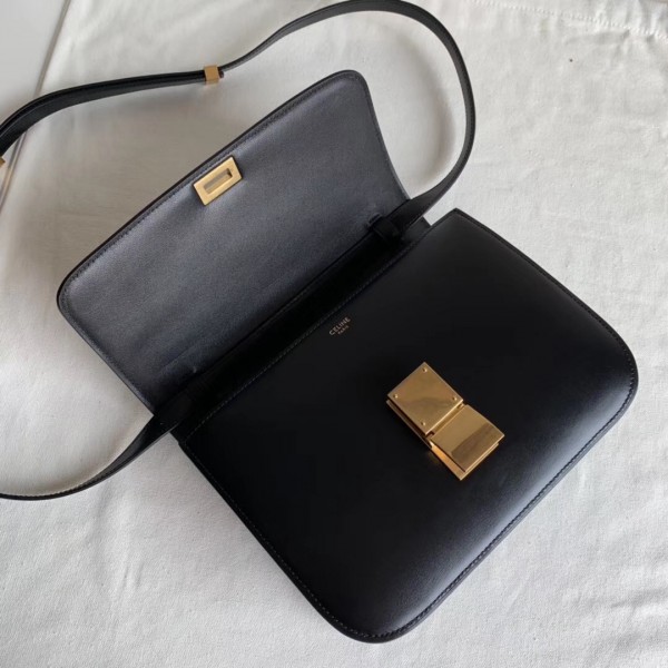 Celine Medium Classic Box Bag In Black Box Calfskin High