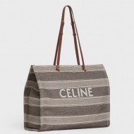 Celine Squared Cabas Bag In Striped Textile And Calfskin High