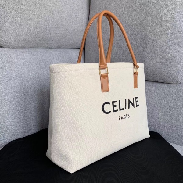 Celine Horizontal Cabas Canvas Logo Print Bag High