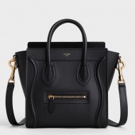 Celine Nano Luggage Bag In Black Calfskin High