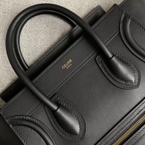 Celine Nano Luggage Bag In Black Calfskin High