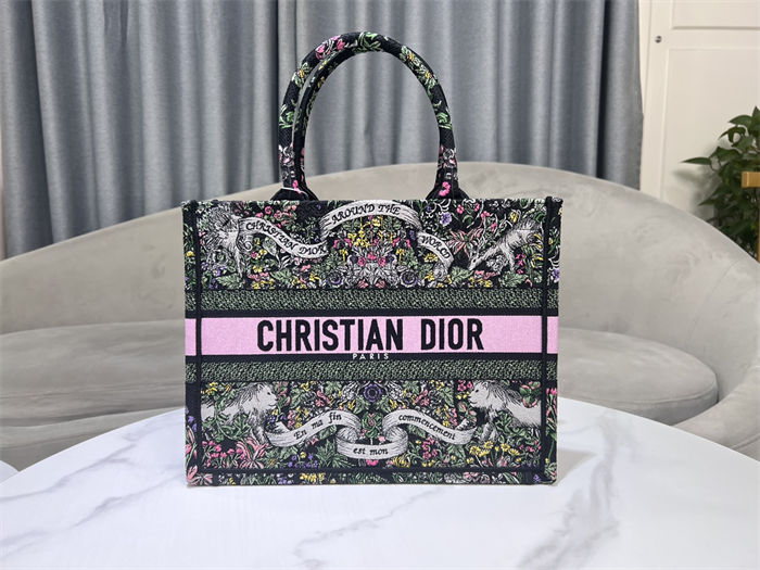 MEDIUM Dior BOOK TOTE Butterfly Around The World Embroidery High