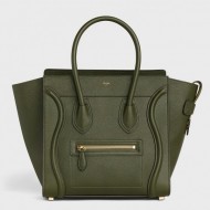 Celine Micro Luggage Bag In Army Green Drummed Calfskin High