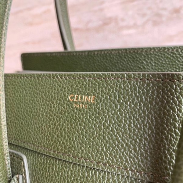 Celine Micro Luggage Bag In Army Green Drummed Calfskin High