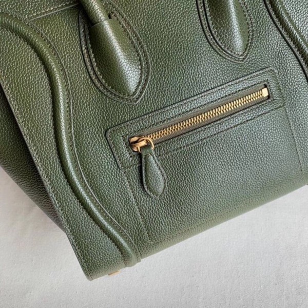 Celine Micro Luggage Bag In Army Green Drummed Calfskin High