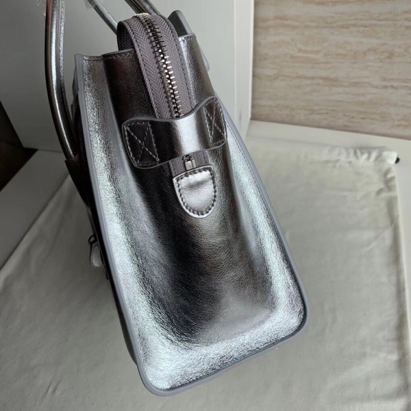 Celine Micro Luggage Bag In Silver Laminated Lambskin High