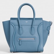 Celine Micro Luggage Bag In Slate Blue Drummed Calfskin High