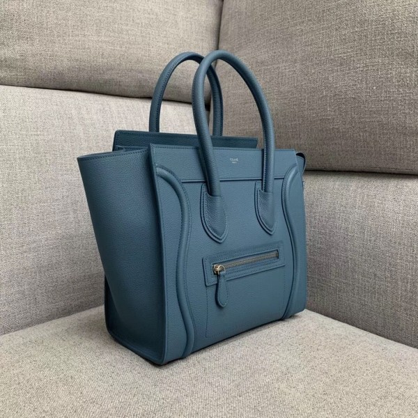 Celine Micro Luggage Bag In Slate Blue Drummed Calfskin High