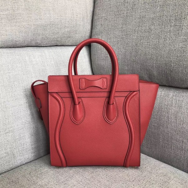 Celine Micro Luggage Bag In Red Drummed Calfskin High