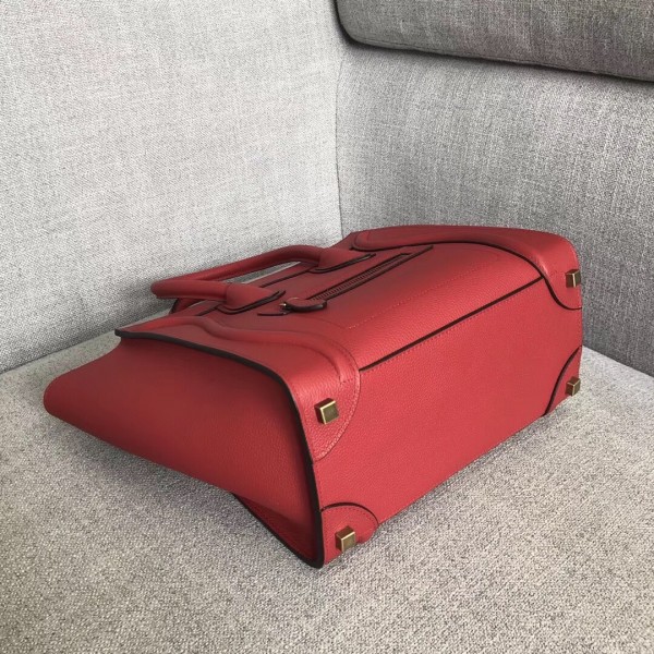 Celine Micro Luggage Bag In Red Drummed Calfskin High