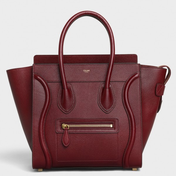 Celine Micro Luggage Bag In Burgundy Drummed Calfskin High