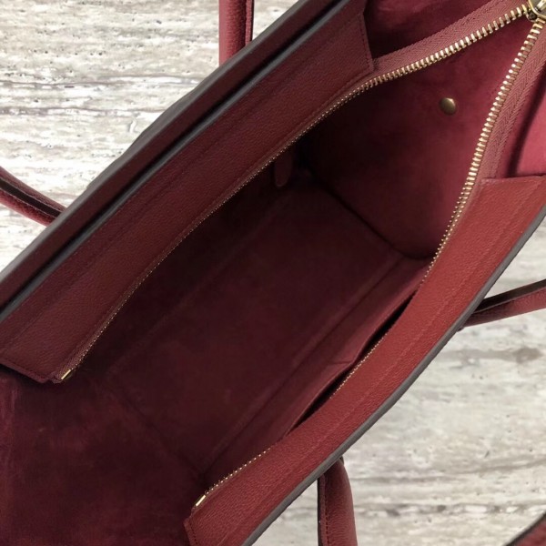 Celine Micro Luggage Bag In Burgundy Drummed Calfskin High