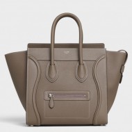 Celine Mini Luggage Bag In Souris Drummed Calfskin High