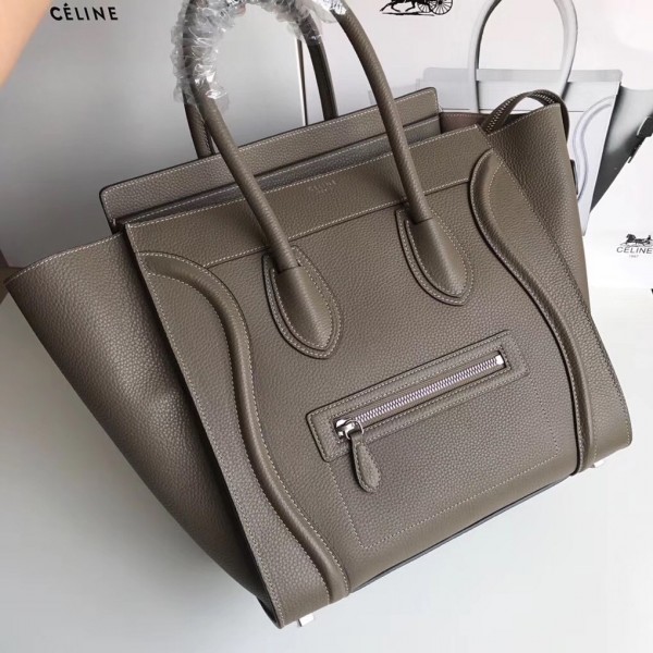 Celine Mini Luggage Bag In Souris Drummed Calfskin High