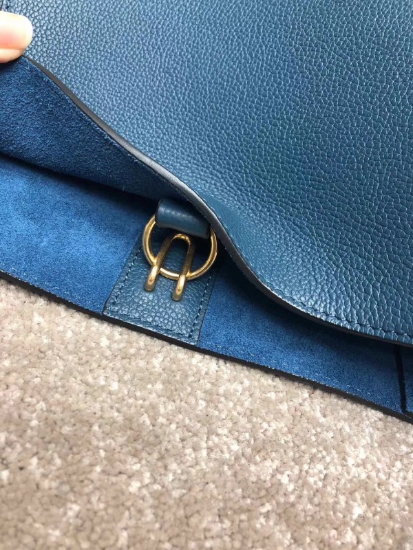 Celine Sangle Small Bucket Bag In Abyss Blue Grained Calfskin High