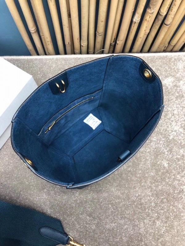 Celine Sangle Small Bucket Bag In Abyss Blue Grained Calfskin High