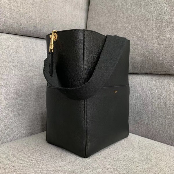 Celine Sangle Bucket Bag In Black Grained Calfskin High