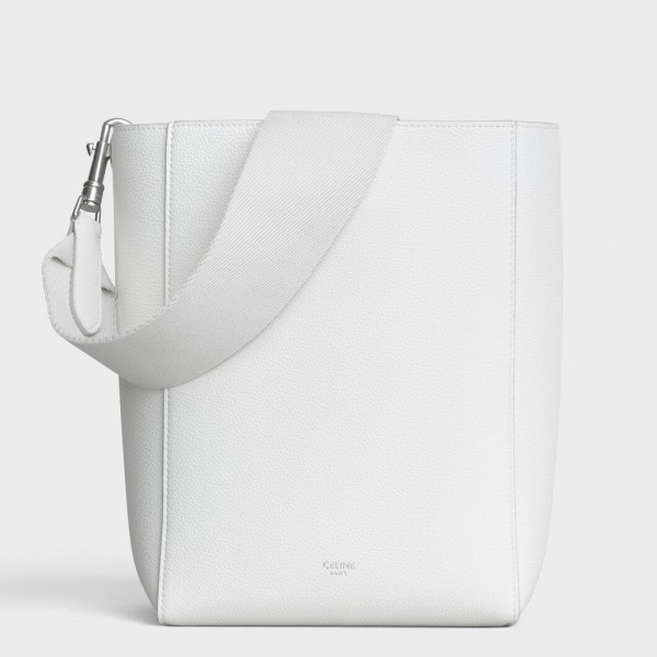 Celine Sangle Small Bucket Bag In White Grained Calfskin High