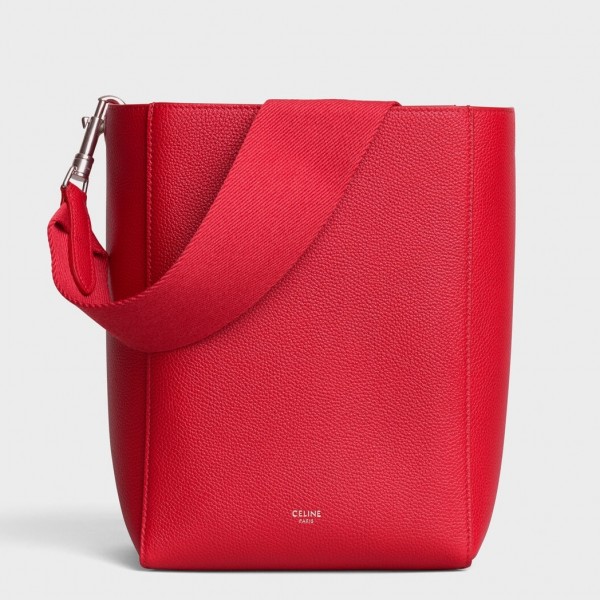 Celine Sangle Small Bucket Bag In Red Grained Calfskin High