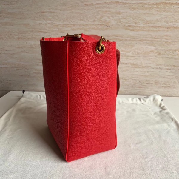 Celine Sangle Small Bucket Bag In Red Grained Calfskin High