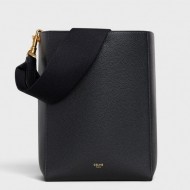 Celine Sangle Small Bucket Bag In Black Grained Calfskin High