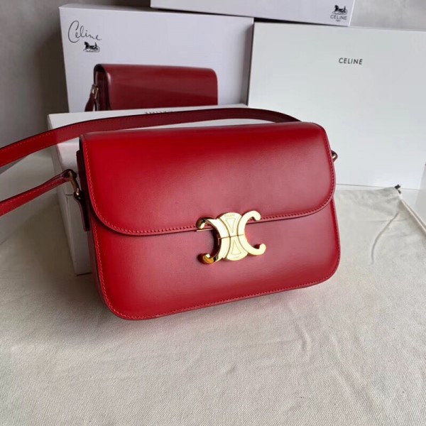 Celine Triomphe Medium Bag Calfskin Red High