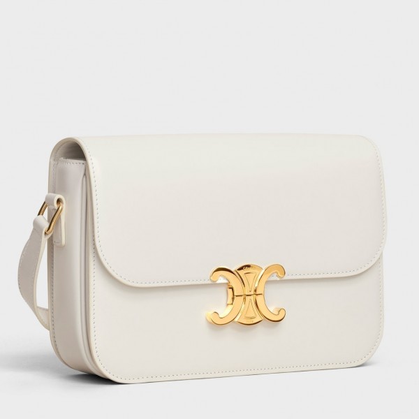 Celine Triomphe Medium Bag Calfskin White High