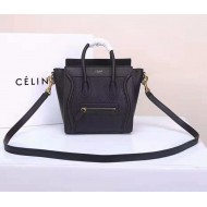 Celine Nano Luggage Bag In Black Drummed Calfskin Gold High