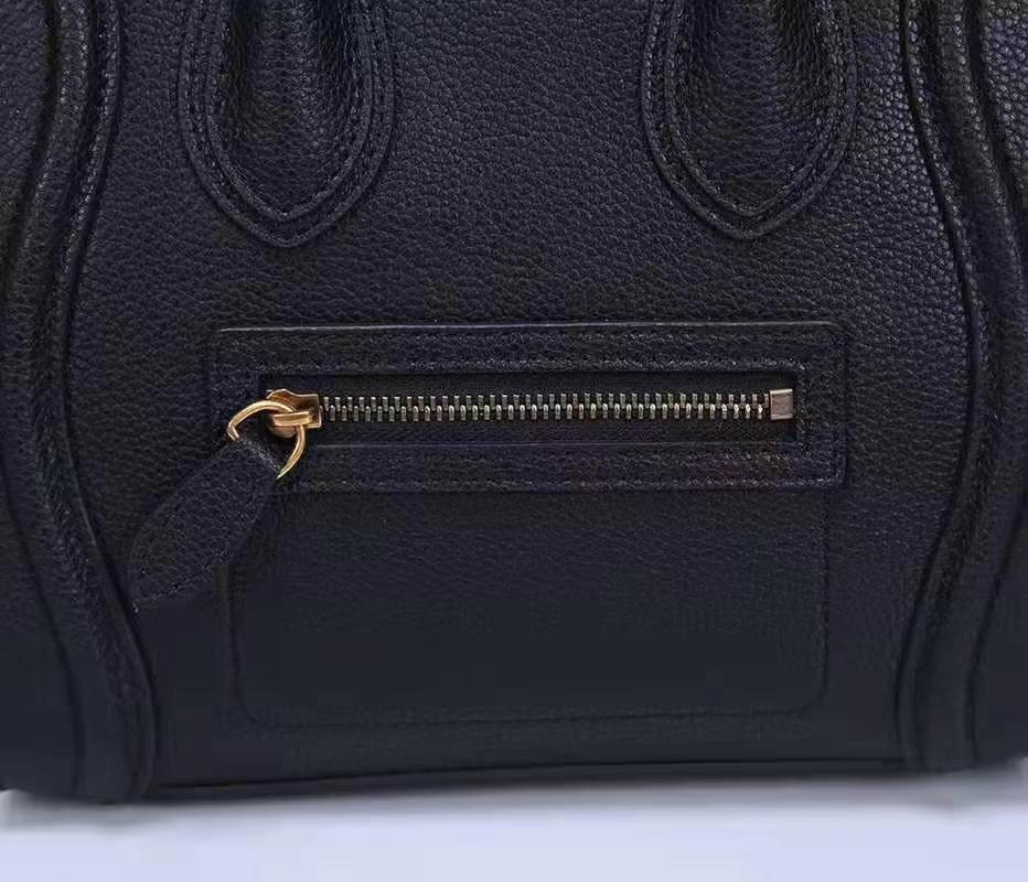 Celine Nano Luggage Bag In Black Drummed Calfskin Gold High