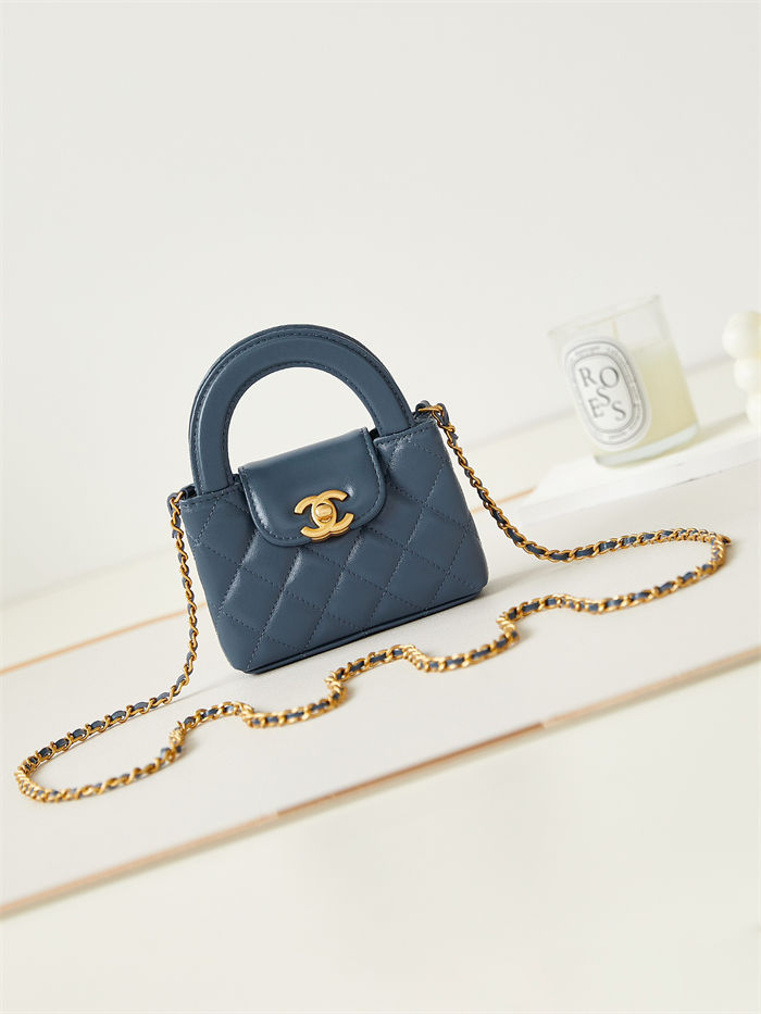 Chanel CLUTCH WITH CHAIN AP3435 Shiny Aged Calfskin & Gold-Tone Metal Grey Blue High