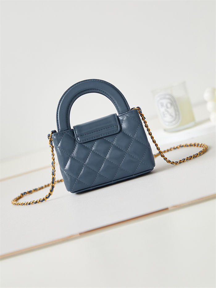 Chanel CLUTCH WITH CHAIN AP3435 Shiny Aged Calfskin & Gold-Tone Metal Grey Blue High