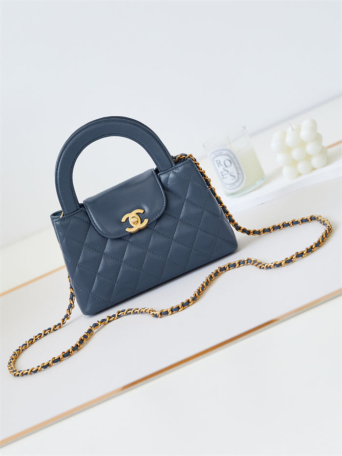 Chanel MINI SHOPPING BAG AS4416 Shiny Aged Calfskin & Gold-Tone Metal Grey Blue High