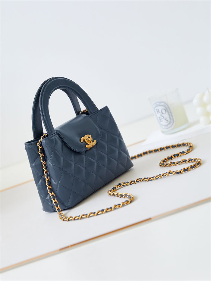 Chanel MINI SHOPPING BAG AS4416 Shiny Aged Calfskin & Gold-Tone Metal Grey Blue High