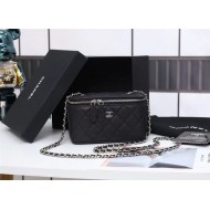 Chanel Vanity with Chain Grained Calfskin Silver Metal Black High