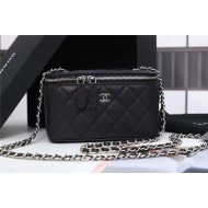 Chanel Vanity with Chain Grained Calfskin Silver Metal Black High