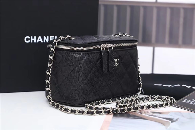 Chanel Vanity with Chain Grained Calfskin Silver Metal Black High