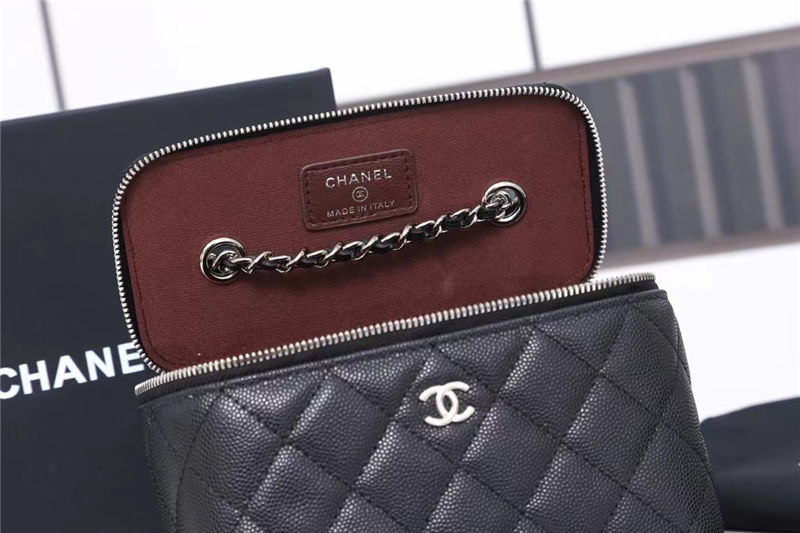 Chanel Vanity with Chain Grained Calfskin Silver Metal Black High