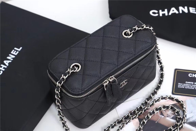 Chanel Vanity with Chain Grained Calfskin Silver Metal Black High