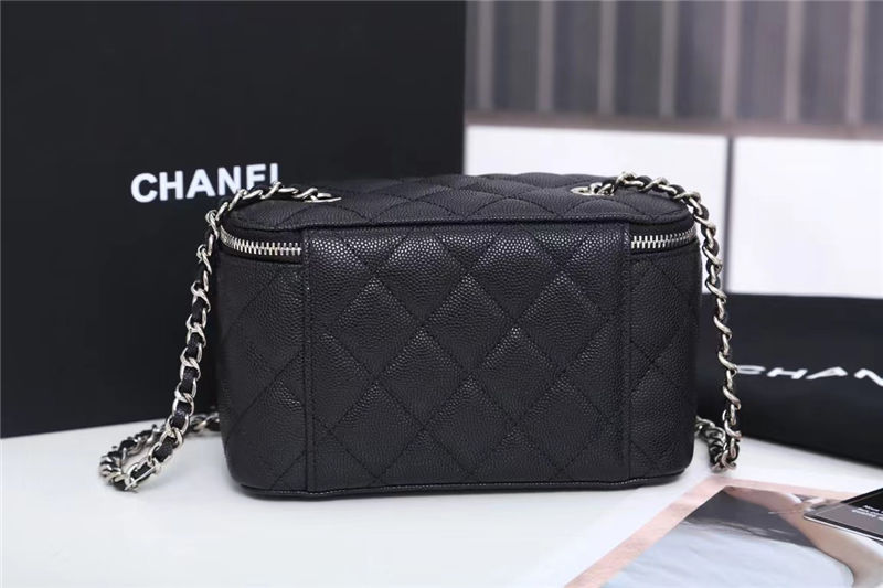 Chanel Vanity with Chain Grained Calfskin Silver Metal Black High