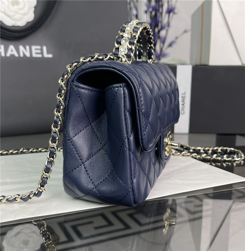 Chanel MINI FLAP BAG With Top Diamond Handle Lambskin & Gold-Tone Metal AS4140 Navy High