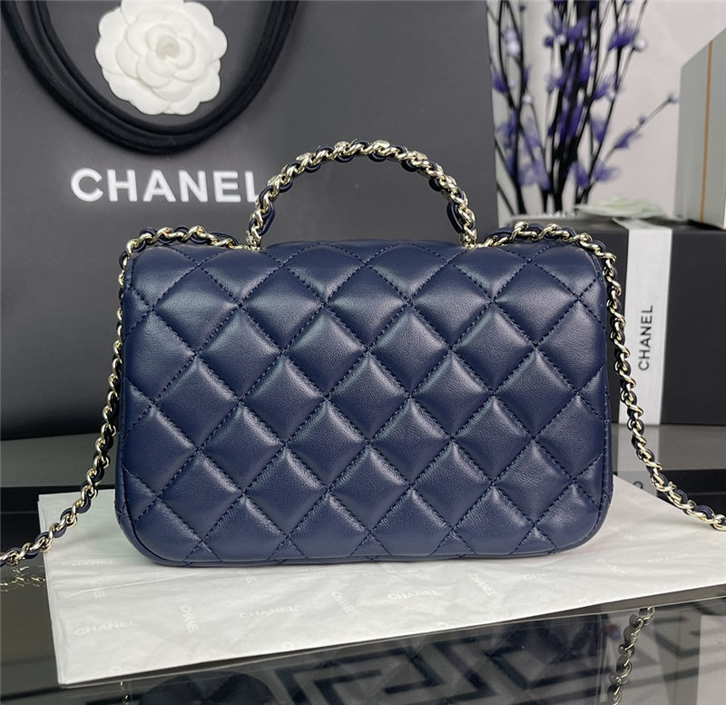 Chanel MINI FLAP BAG With Top Diamond Handle Lambskin & Gold-Tone Metal AS4140 Navy High