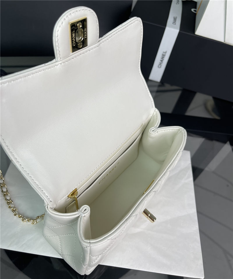 Chanel MINI FLAP BAG With Top Diamond Handle Lambskin & Gold-Tone Metal AS4140 White High