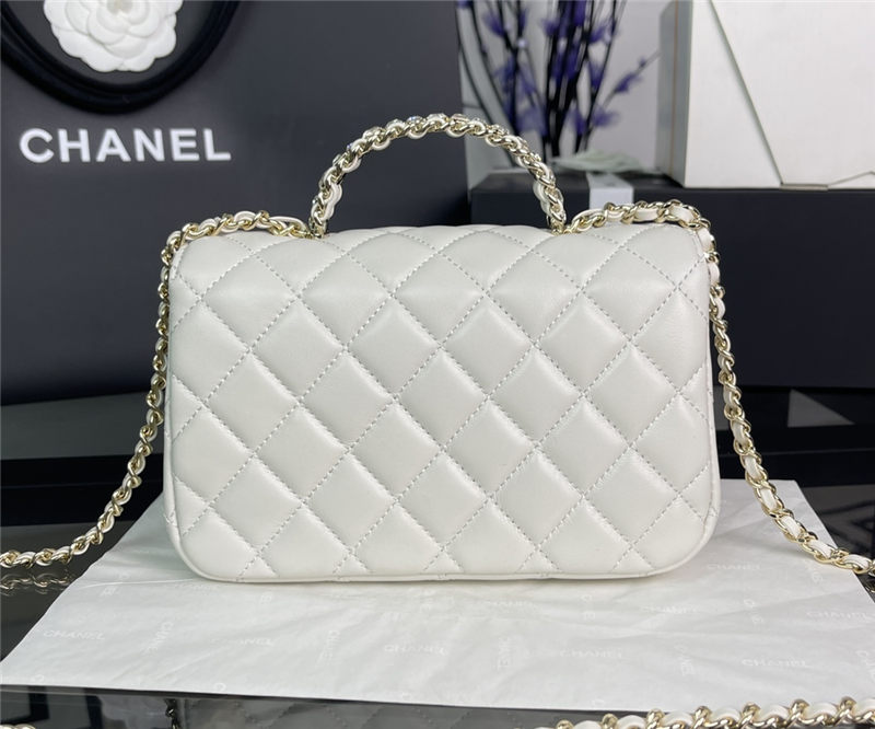 Chanel MINI FLAP BAG With Top Diamond Handle Lambskin & Gold-Tone Metal AS4140 White High