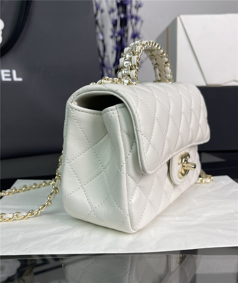 Chanel MINI FLAP BAG With Top Diamond Handle Lambskin & Gold-Tone Metal AS4140 White High