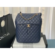 Chanel Large Backpack Lambskin 91122 Gold-Metal Navy High