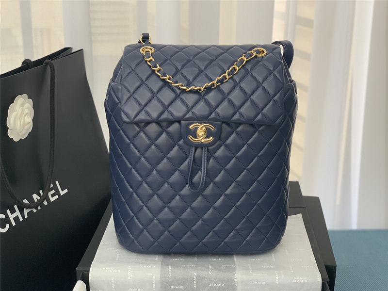 Chanel Large Backpack Lambskin 91122 Gold-Metal Navy High