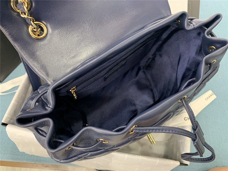 Chanel Large Backpack Lambskin 91122 Gold-Metal Navy High