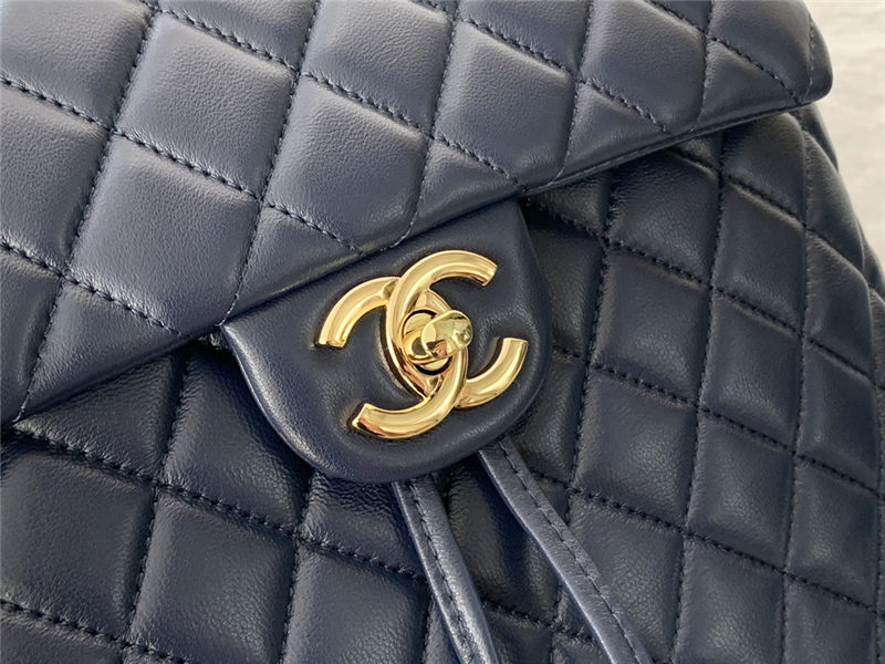 Chanel Large Backpack Lambskin 91122 Gold-Metal Navy High