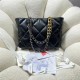 Chanel 19 SHOPPING BAG Shiny Lambskin, Gold-Tone, Silver-Tone & Ruthenium-Finish Metal AS3660 Black High